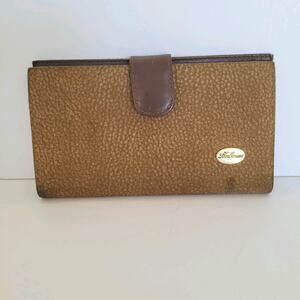 Borbonese Redwall Quail Pattern Suede Leather Wallet Large Kisslock Brown Bifold